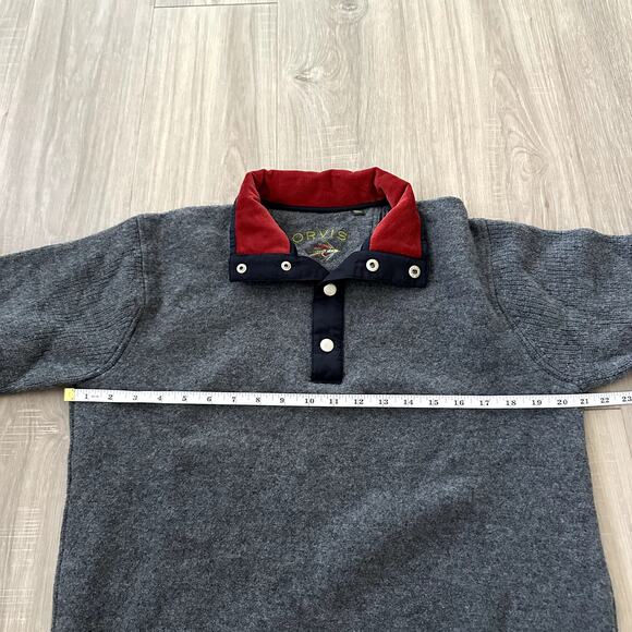 Orvis Dark Gray Wool Pullover with Corduroy Collar Size Medium - Picture 6 of 9